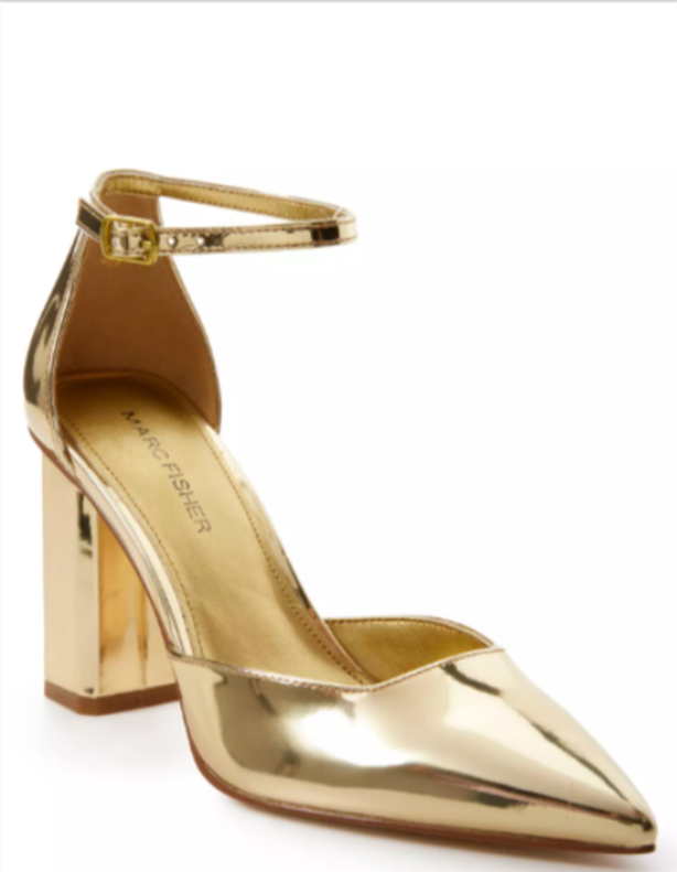 Marc Fisher Pointed Toe WOMEN SIZE 9 Ankle Strap Heel gold