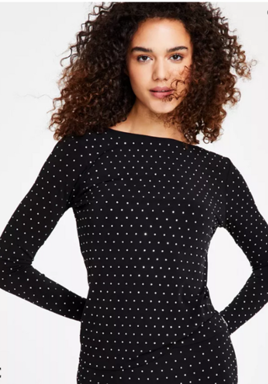 MICHAEL KORS Women Cowl Back Rhinestone Top black size XL