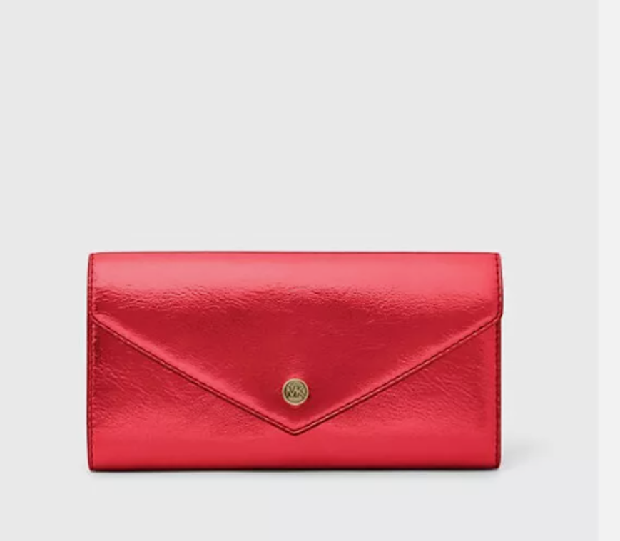 Michael Kors RED Jet Set Travel Large Patent Envelope Wallet