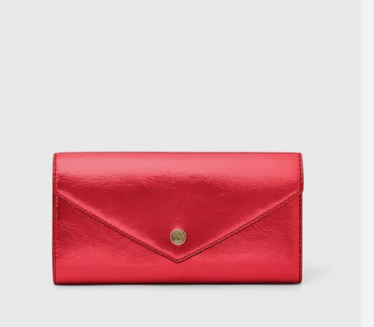 Michael Kors RED Jet Set Travel Large Patent Envelope Wallet