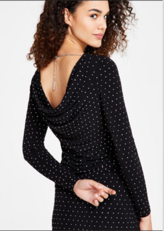 MICHAEL KORS Women Cowl Back Rhinestone Top black size XL