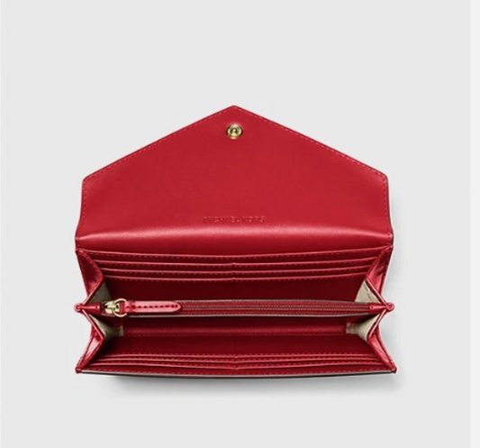 Michael Kors RED Jet Set Travel Large Patent Envelope Wallet